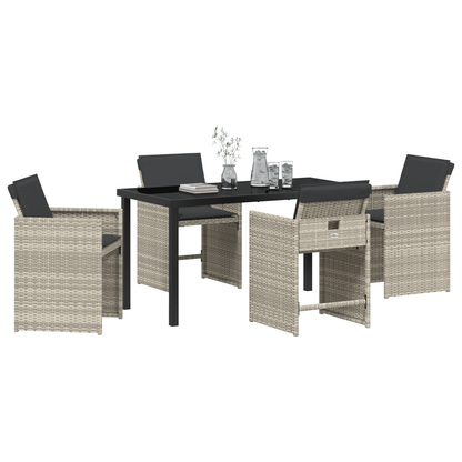 5-delige Tuinset met kussens poly rattan lichtgrijs
