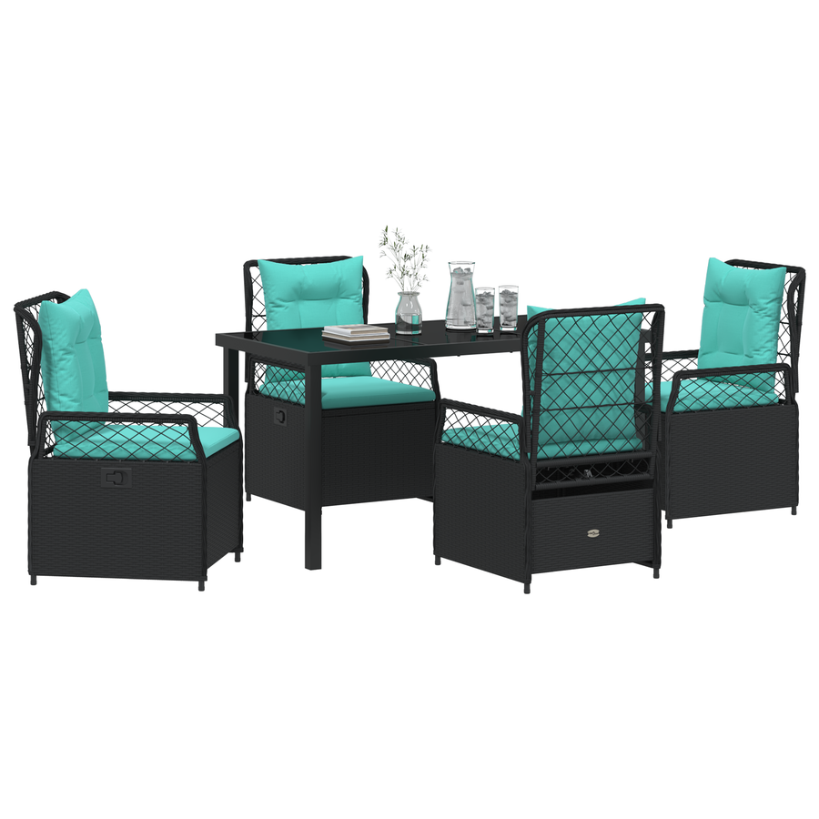 5-delige Tuin Eetset Zwart Poly Rattan