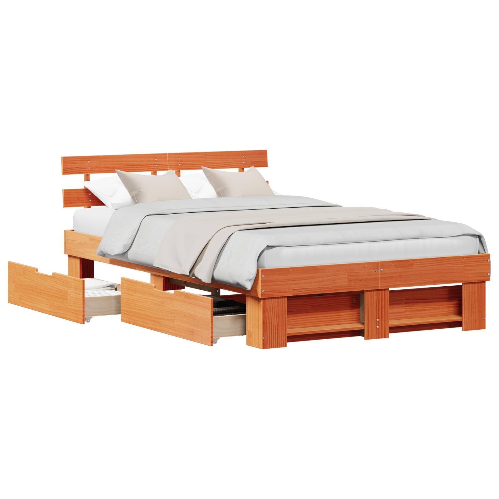 Bedframe met lades Gewaxte Bruin 135x190 cm Massief Grenenhout
