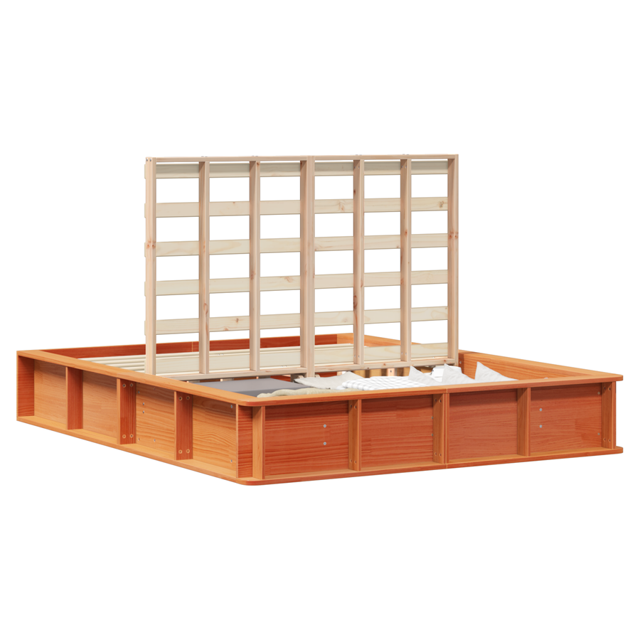 Bedframe met Opbergruimte, Wax Bruin, 160x200 cm, Massief Hout, Den