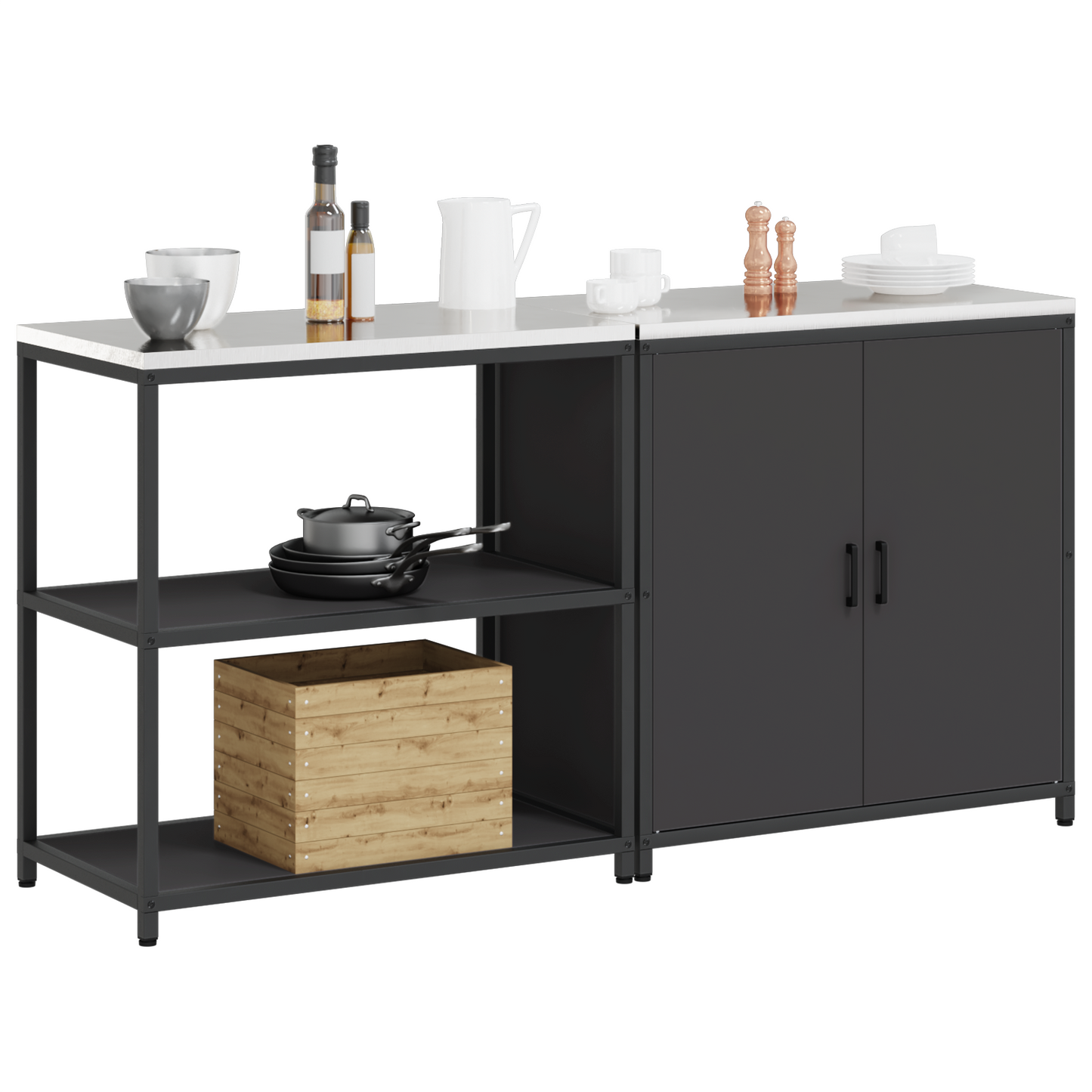 Keukenopslag set 2 pcs Zwart 150 x 50 x 92 cm Koudgewalst staal