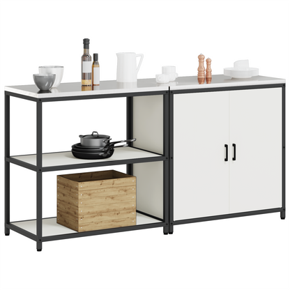 Keukenopslag set 2 pcs Wit 150 x 50 x 92 cm Koudgewalst staal