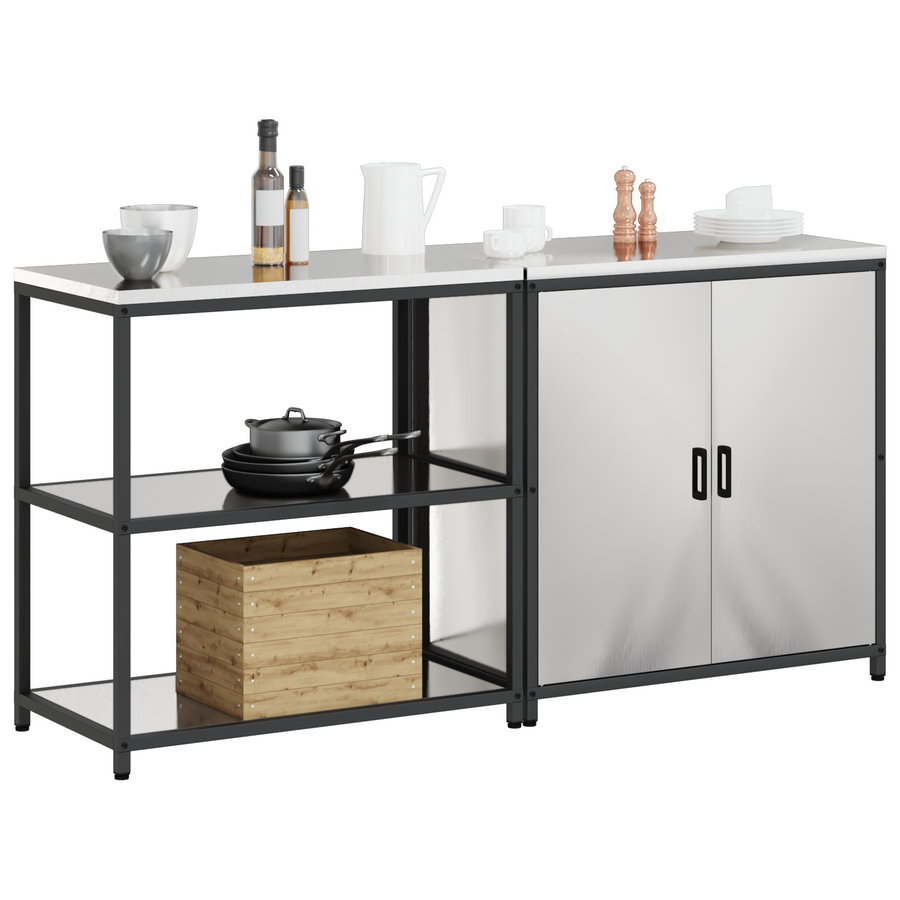 Keukenopslag set 2 pcs Zilver 150 x 50 x 92 cm Roestvrij staal