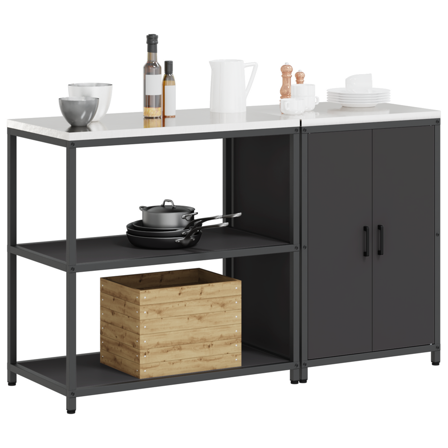 Keukenopslag set 2 pcs Zwart 150 x 50 x 92 cm Koudgewalst staal