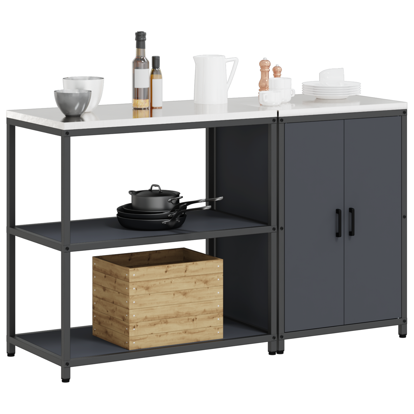 Keukenopslag set met plank met opslag met de deur Verstelbaar 2 pcs Antraciet 150 x 50 x 92 cm