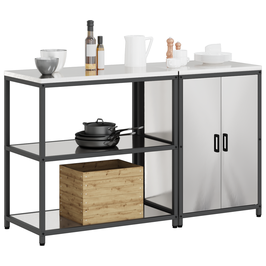 Keukenopslag set 2 pcs Zilver 150 x 50 x 92 cm Roestvrij staal