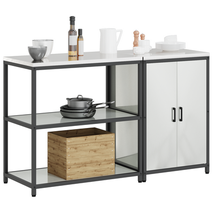 Keukenopslag set met plank met opslag met de deur Verstelbaar 2 pcs Zilver 150 x 50 x 92 cm