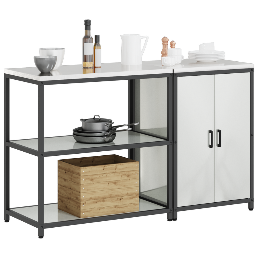 Keukenopslag set met plank met opslag met de deur Verstelbaar 2 pcs Zilver 150 x 50 x 92 cm