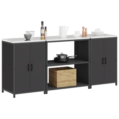 Keukenopslag set 3 pcs Zwart 210 x 50 x 92 cm Koudgewalst staal