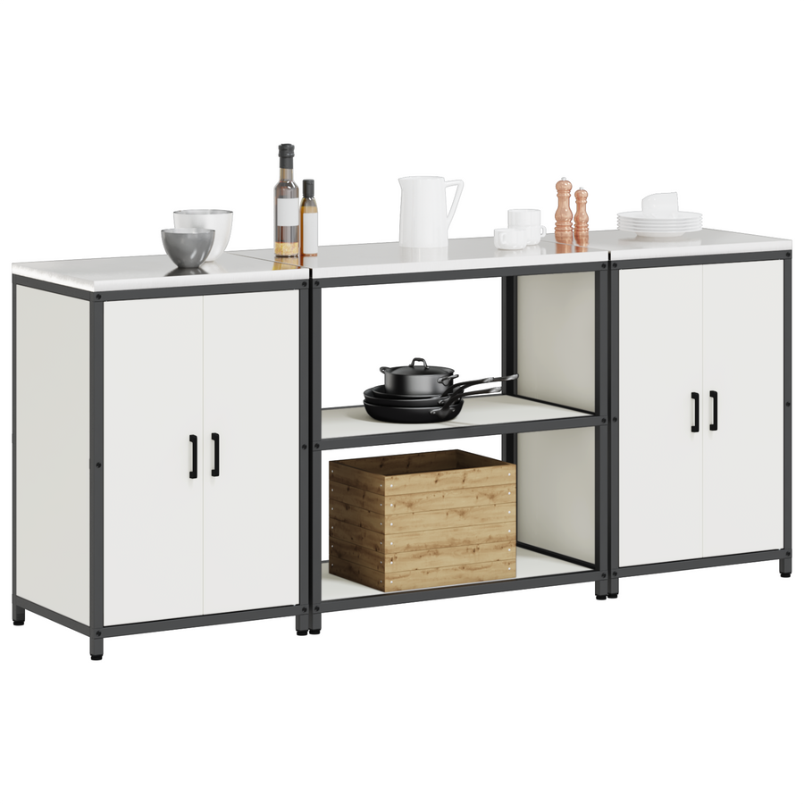 Keukenopslag set 3 pcs Wit 210 x 50 x 92 cm Koudgewalst staal