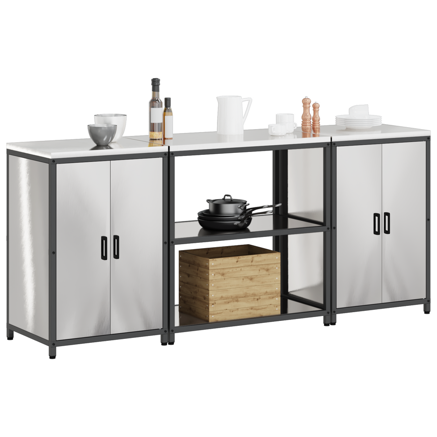 Keukenopslag set 3 pcs Zilver 210 x 50 x 92 cm Roestvrij staal