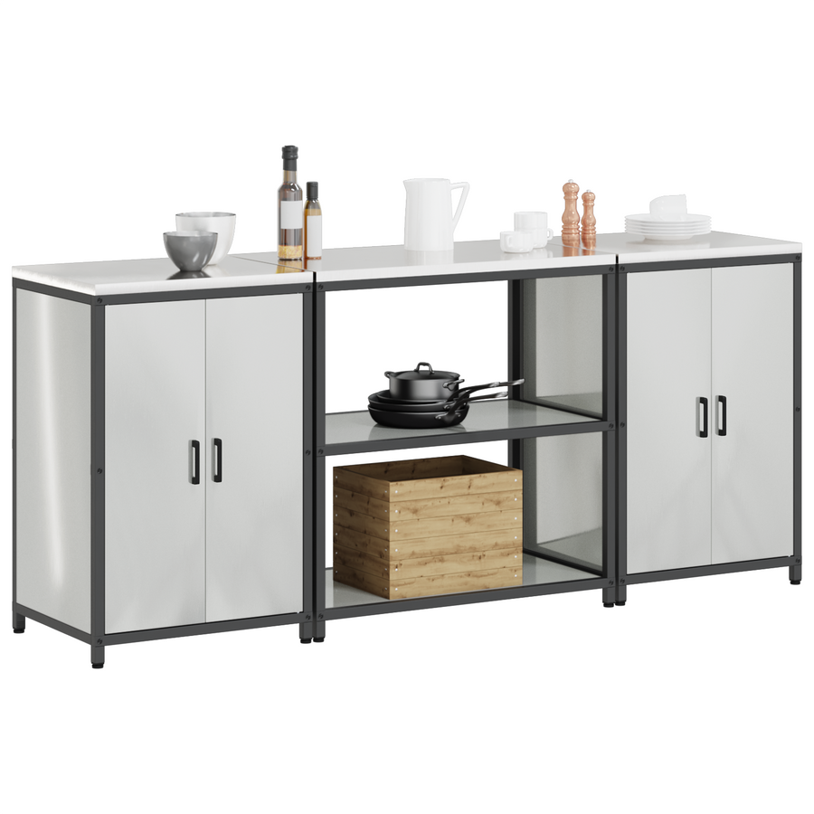 Keukenopslag set met plank met opslag met de deur 3 pcs Zilver 210 x 50 x 92 cm