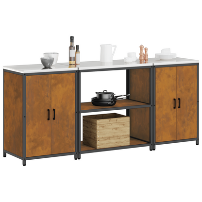 Keukenopslag set 3 pcs Roestig 210 x 50 x 92 cm Cortenstaal