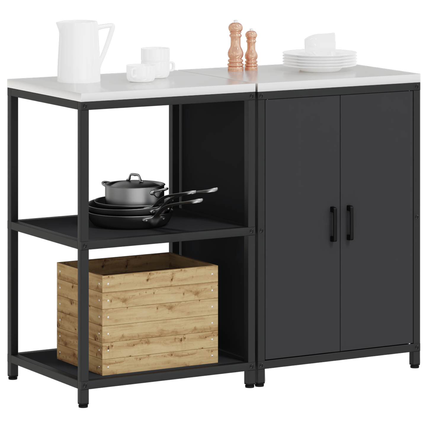 Keukenopslag set 2 pcs Zwart 120 x 50 x 92 cm Koudgewalst staal