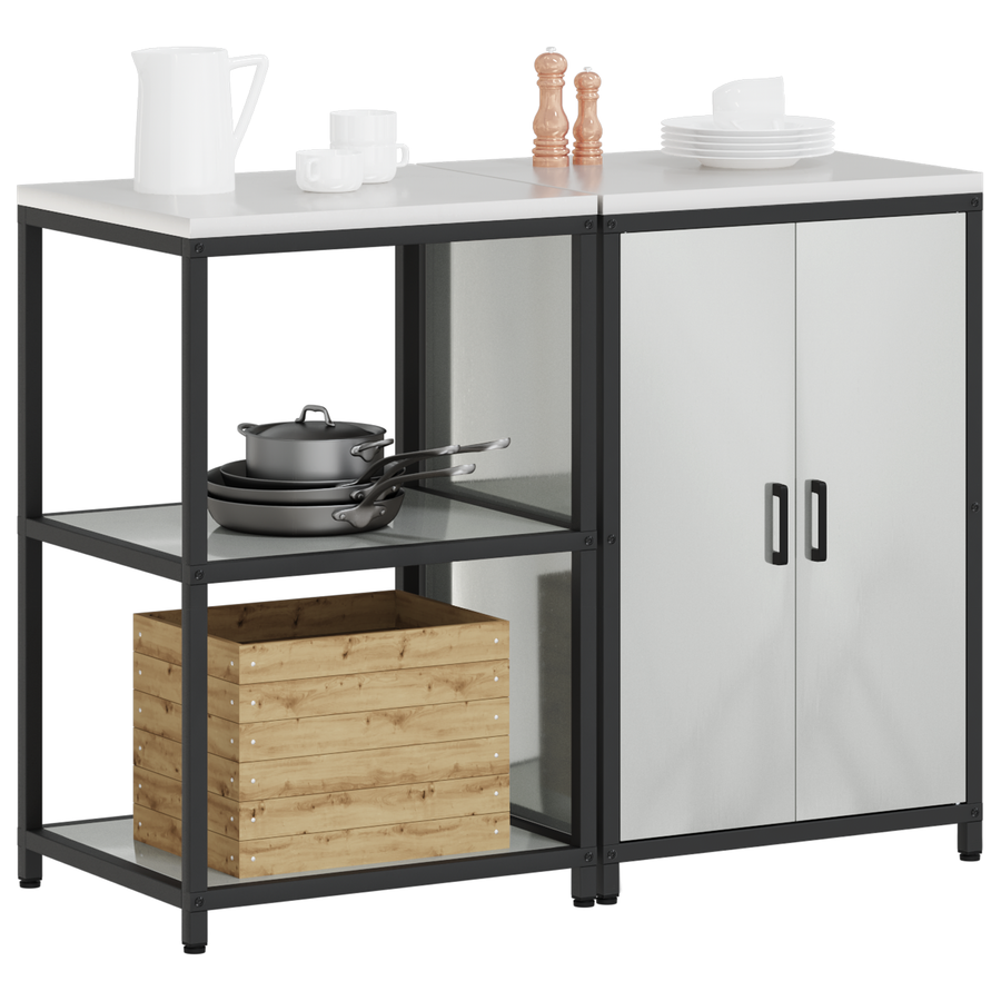 Keukenopslag set met plank met opslag met de deur Verstelbaar 2 pcs Zilver 120 x 50 x 92 cm
