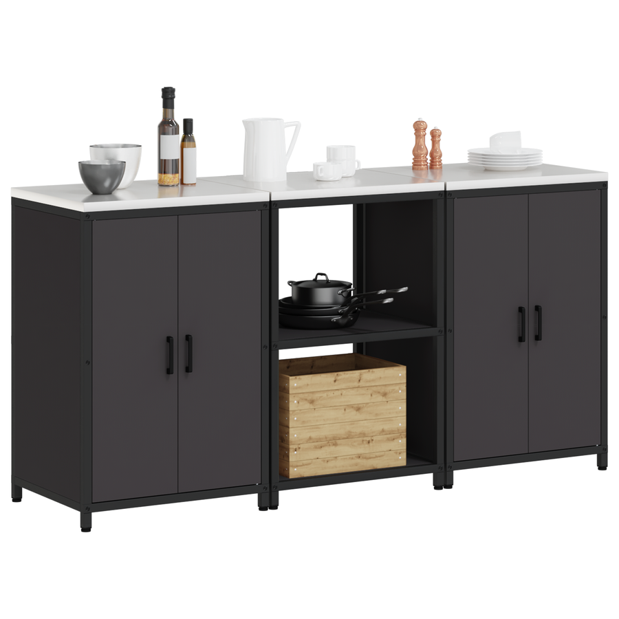 Keukenopslag set 3 pcs Zwart 180 x 50 x 92 cm Koudgewalst staal