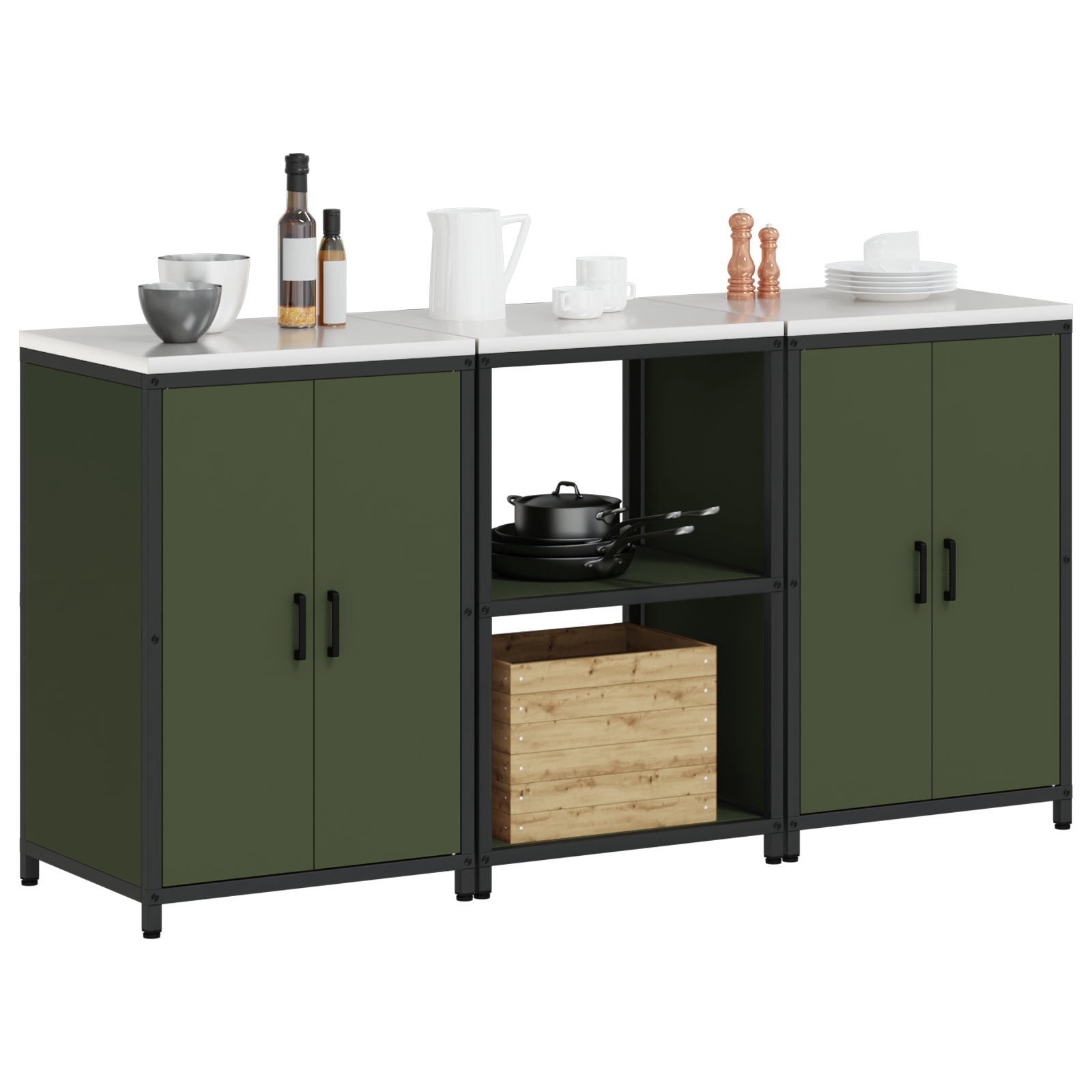 Keukenopslag set met plank met opslag met de deur 3 pcs Olijf Groen 180 x 50 x 92 cm