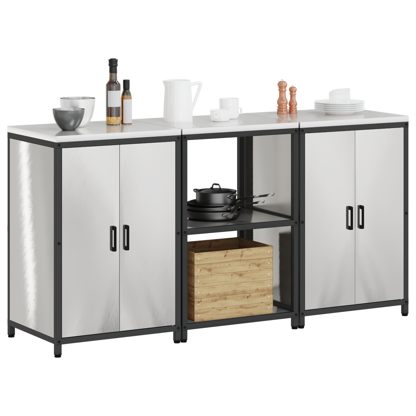 Keukenopslag set 3 pcs Zilver 180 x 50 x 92 cm Roestvrij staal