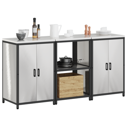 Keukenopslag set 3 pcs Zilver 180 x 50 x 92 cm Roestvrij staal