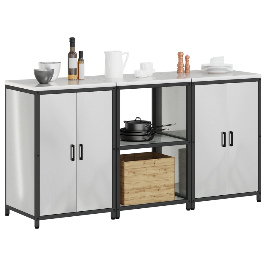 Keukenopslag set met plank met opslag met de deur 3 pcs Zilver 180 x 50 x 92 cm