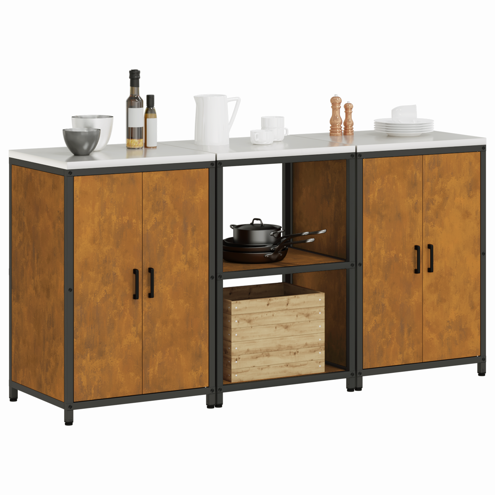 Keukenopslag set 3 pcs Roestig 180 x 50 x 92 cm Cortenstaal