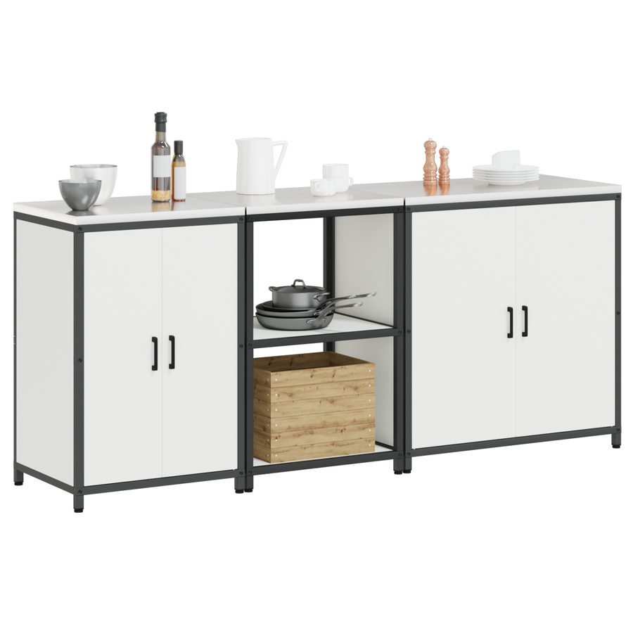 Keuken Opslag Set 3 pcs Wit 210 x 50 x 92 cm Koudgewalst staal