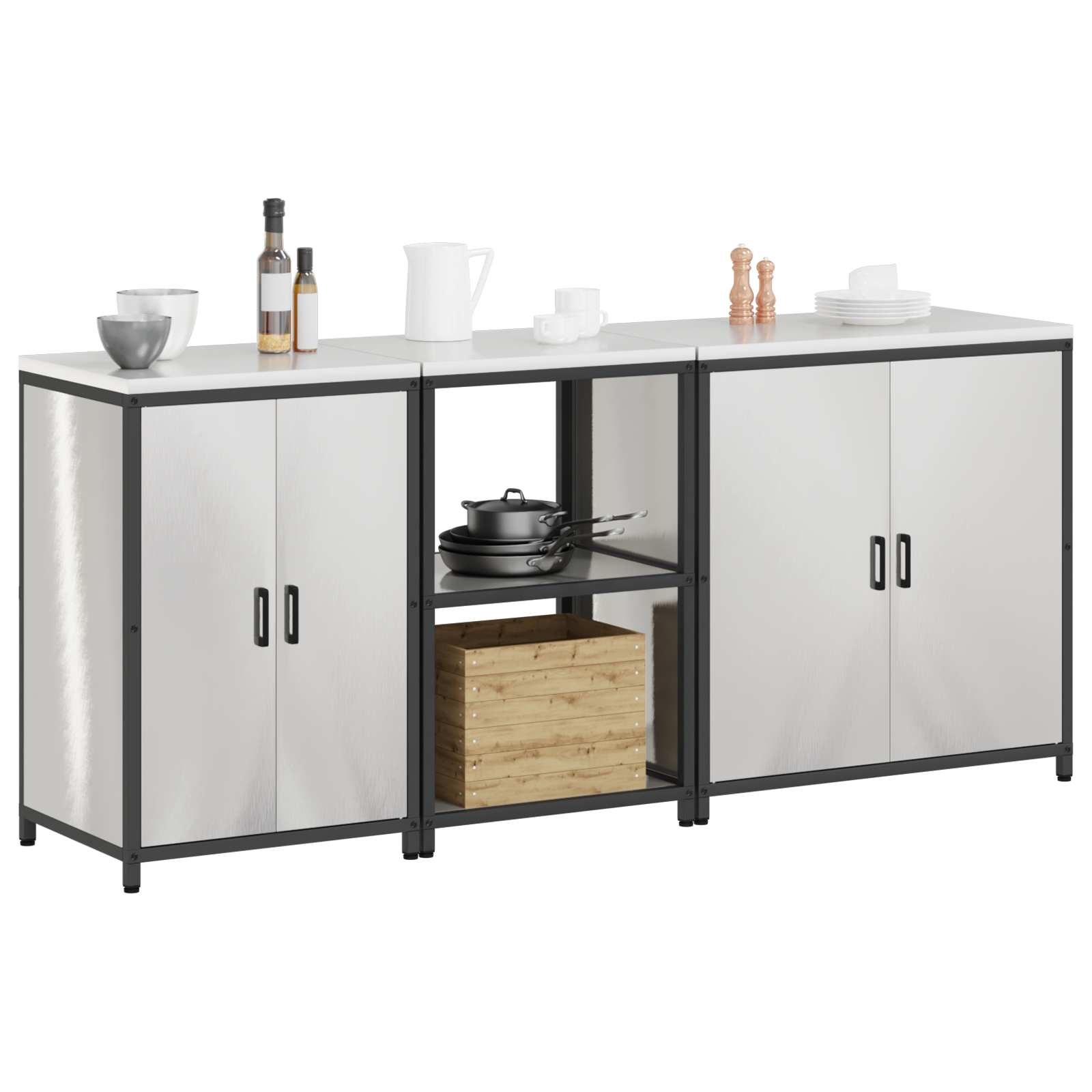 Keuken Opslag Set 3 pcs Zilver 210 x 50 x 92 cm Roestvrij staal