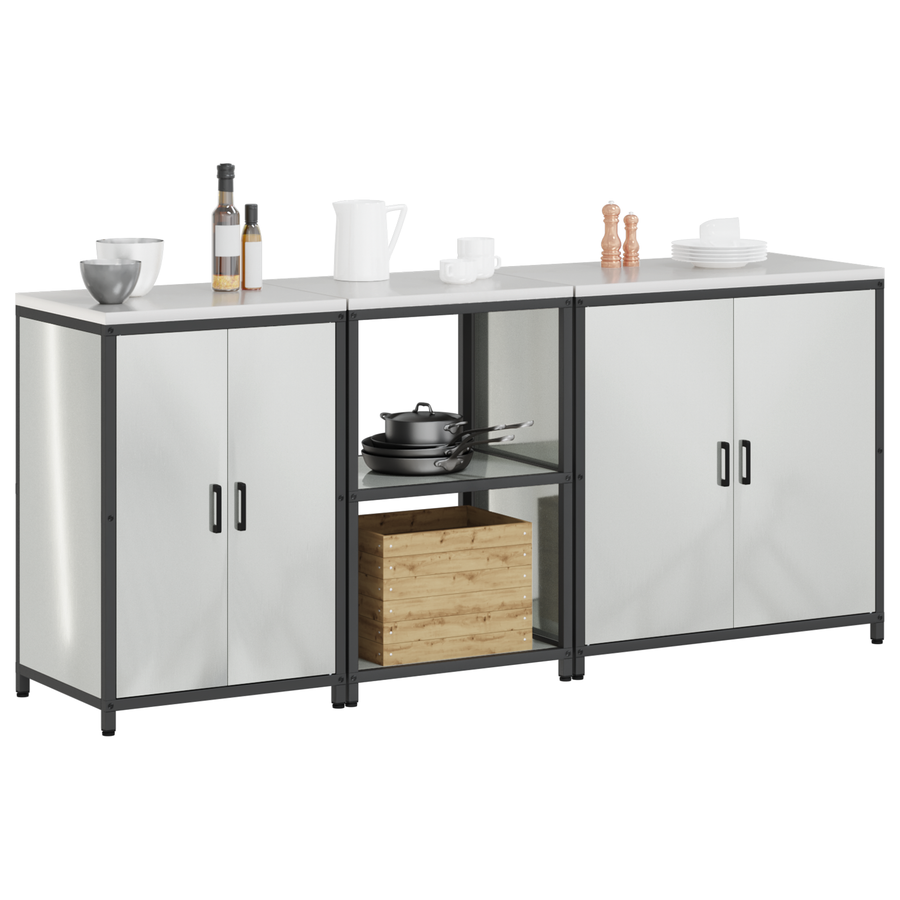 Keuken Opslag Set met plank Anders met opslag met de deur 3 pcs Zilver 210 x 50 x 92 cm