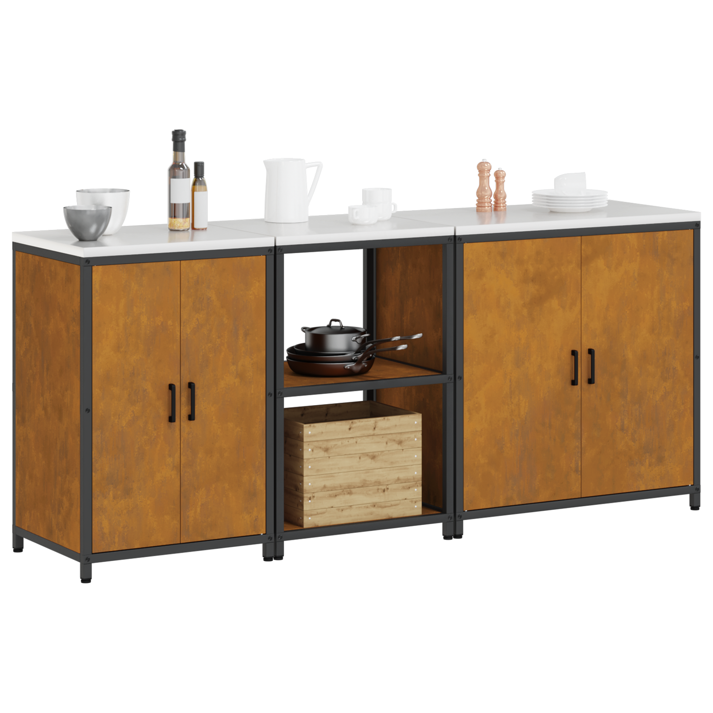 Keuken Opslag Set 3 pcs Roestig 210 x 50 x 92 cm Cortenstaal