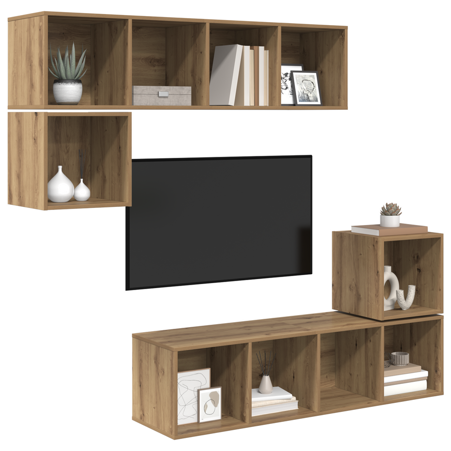 Tv-meubelset 4 pcs artisanaal eikenkleurig 37 x 37 x 142.5 cm