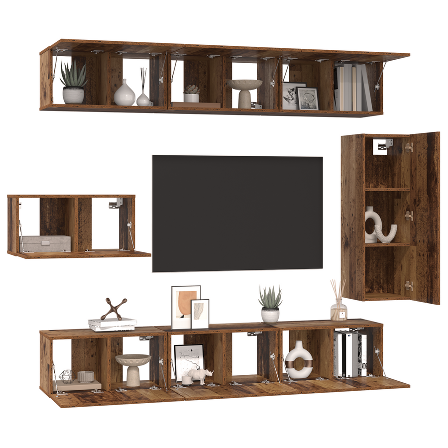 TV kastenset met plank Anders met opslag met de deur 8 pcs Oude hout 30.5 x 30 x 90 cm