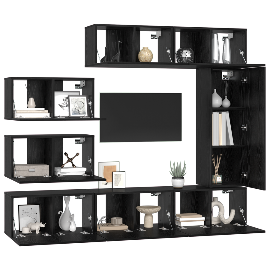TV kastenset met plank Anders met opslag met de deur 8 pcs Zwart eiken 30.5 x 30 x 90 cm