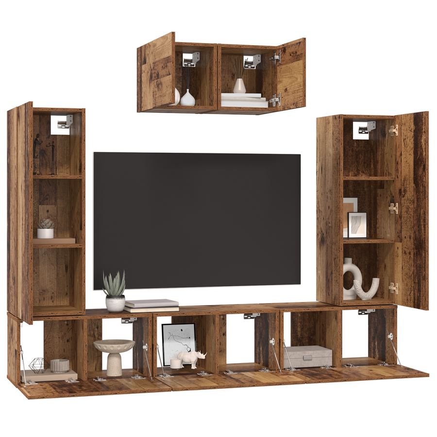 Tv-meubelset 7 pcs Oude hout 180 x 30 x 120 cm Bewerkt hout