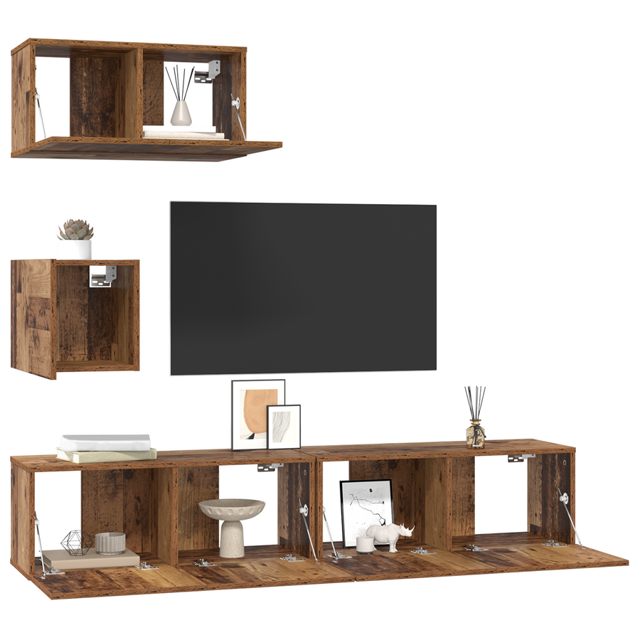 Wand TV Kast met plank 4 pcs Oude hout 30.5 x 30 x 30 cm Medium