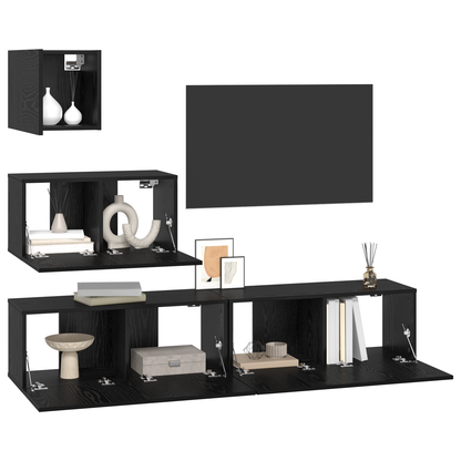 Wand TV Kast met plank met opslag met de deur 4 pcs Zwart eiken