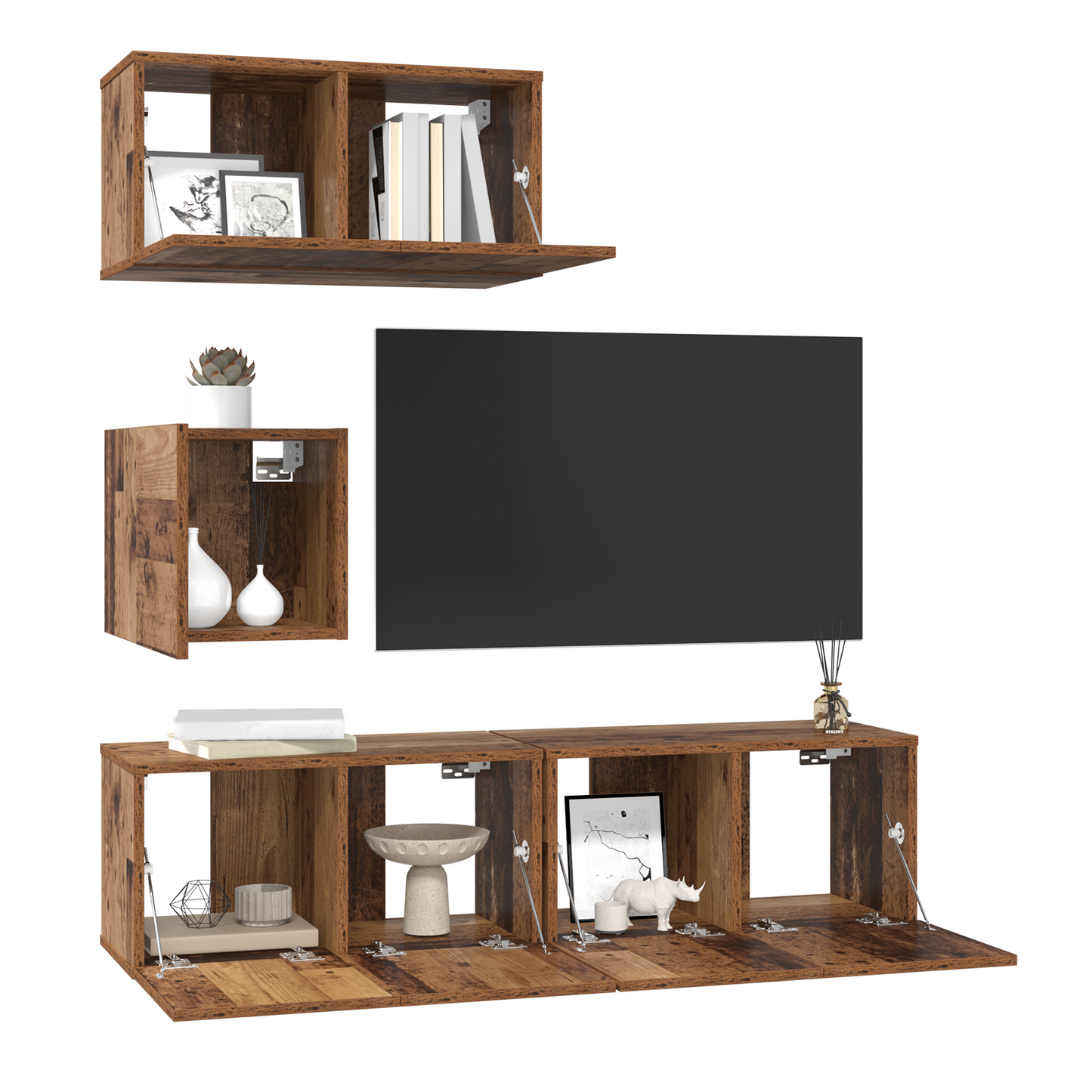 TV Eenheid Set Anders met opslag met de deur 4 pcs Oude hout 60 x 30 x 30 cm