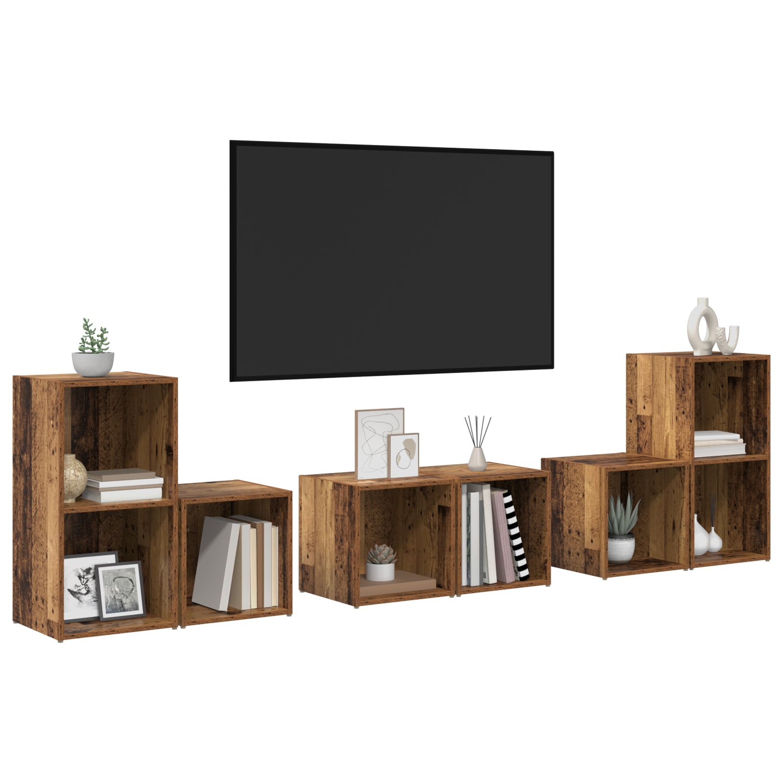 TV-kast set met plank met opslag 6 pcs Oud Hout Bewerkt hout