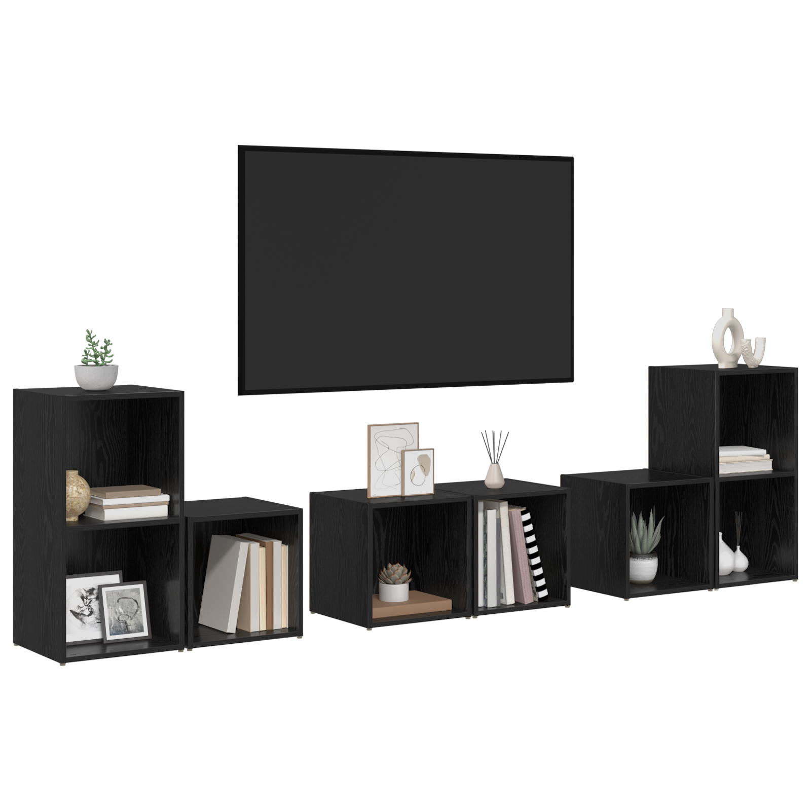 TV-kast set met plank met opslag 6 pcs Zwart Eiken Bewerkt hout