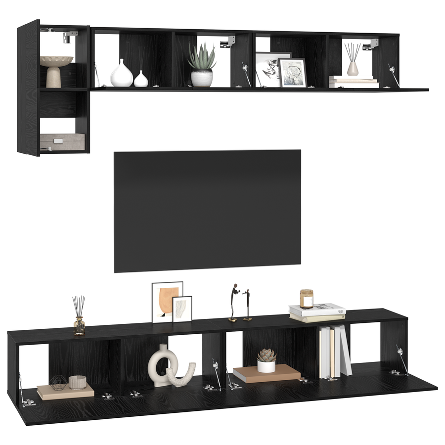Tv-meubelset 5 pcs Zwart eiken 100 x 30 x 30 cm Bewerkt hout