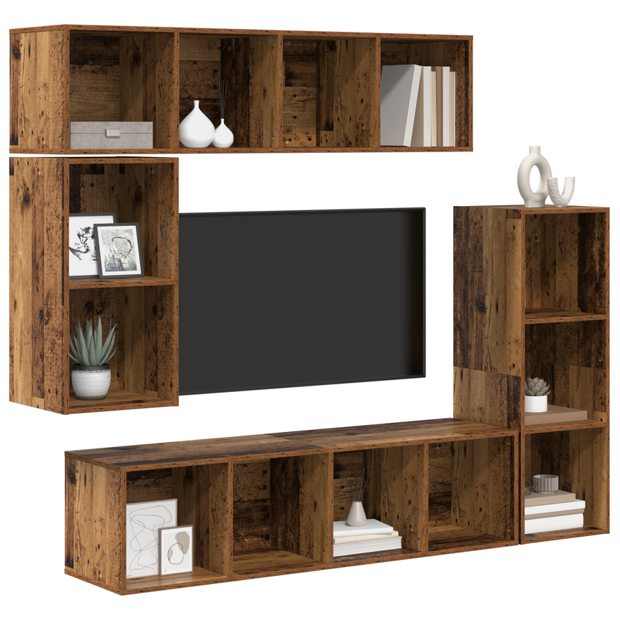 Tv-meubelset met opslag 4 pcs Oud hout Bewerkt hout