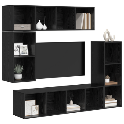 Tv-meubelset met opslag 4 pcs Zwart eiken Bewerkt hout