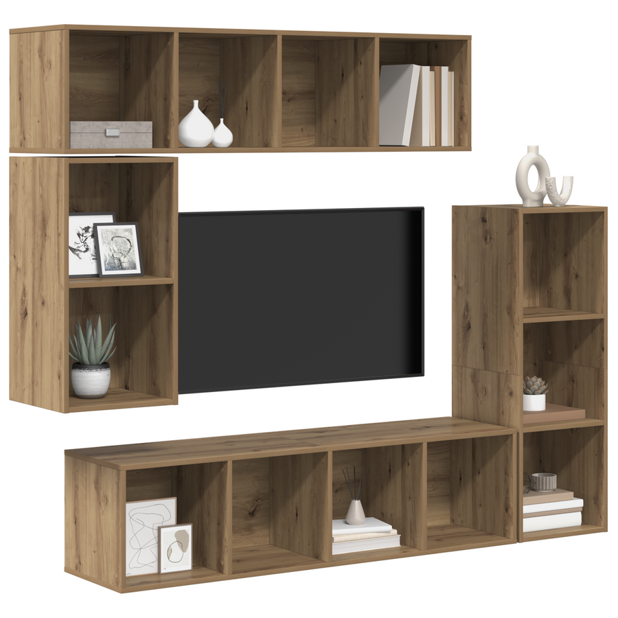 Tv-meubelset 4 pcs artisanaal eikenkleurig Bewerkt hout