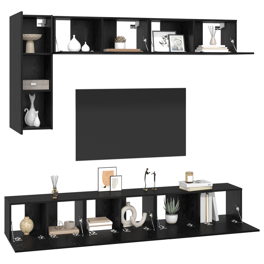 TV kastenset met plank Anders met opslag met de deur 6 pcs Zwart eiken 30.5 x 30 x 90 cm
