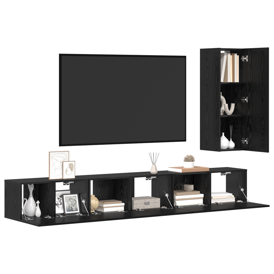 Tv-meubelset 4 pcs Zwart eiken 30.5 x 30 x 90 cm Bewerkt hout