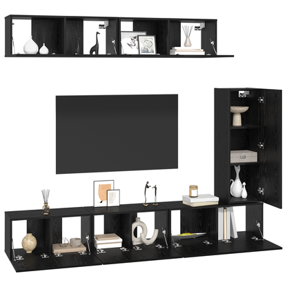 TV kastenset met plank Anders met opslag met de deur 6 pcs Zwart eiken 30.5 x 30 x 90 cm