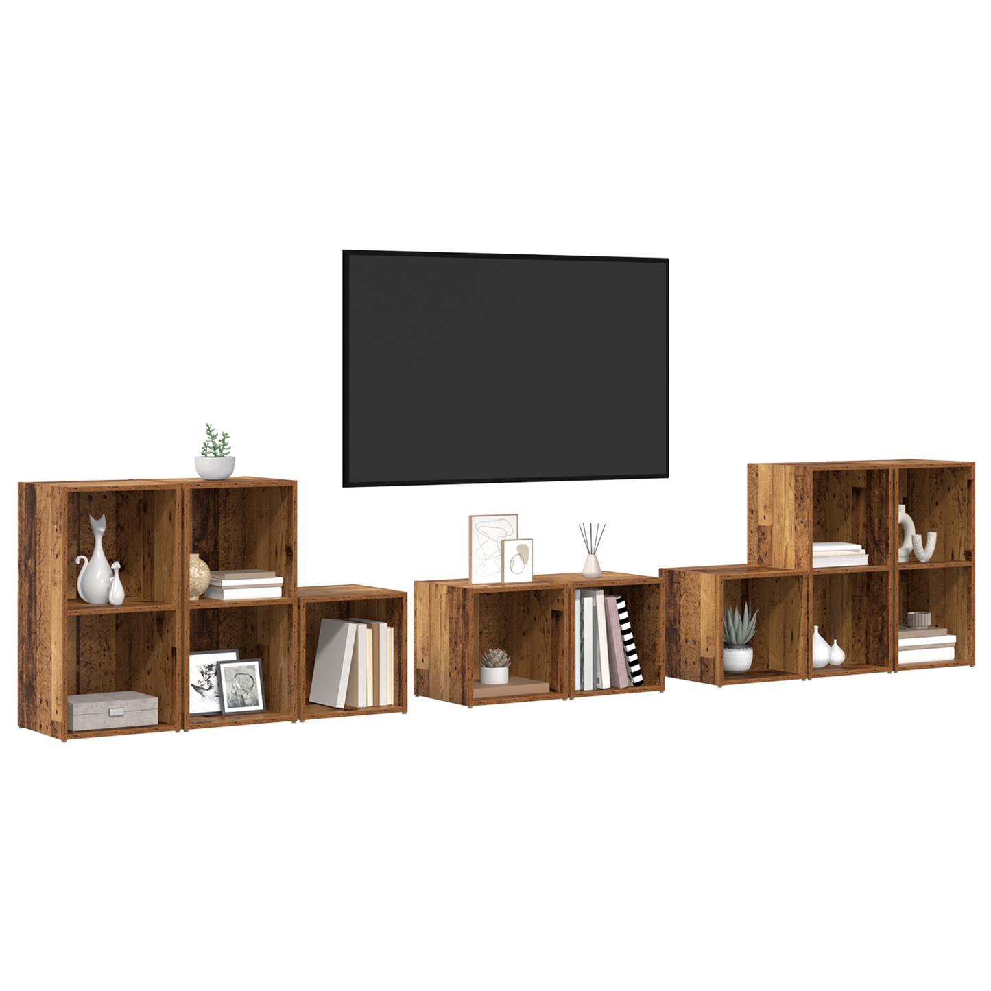 TV-kast set met plank met opslag 8 pcs Oud Hout Bewerkt hout