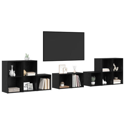TV-kast set met plank met opslag 8 pcs Zwart Eiken Bewerkt hout