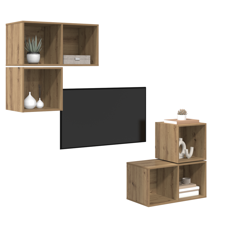 TV-kast set 4 pcs artisanaal eikenkleurig 37 x 37 x 72 cm