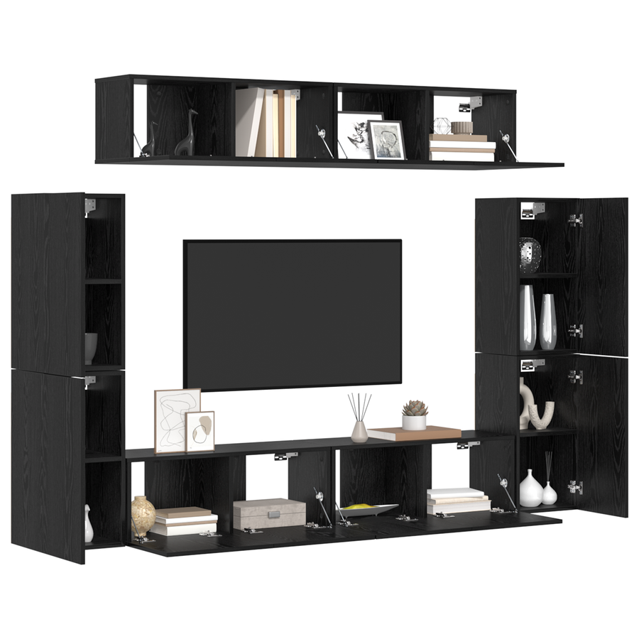 Tv-meubelset 8 pcs Zwart eiken 80 x 30 x 30.5 cm Bewerkt hout