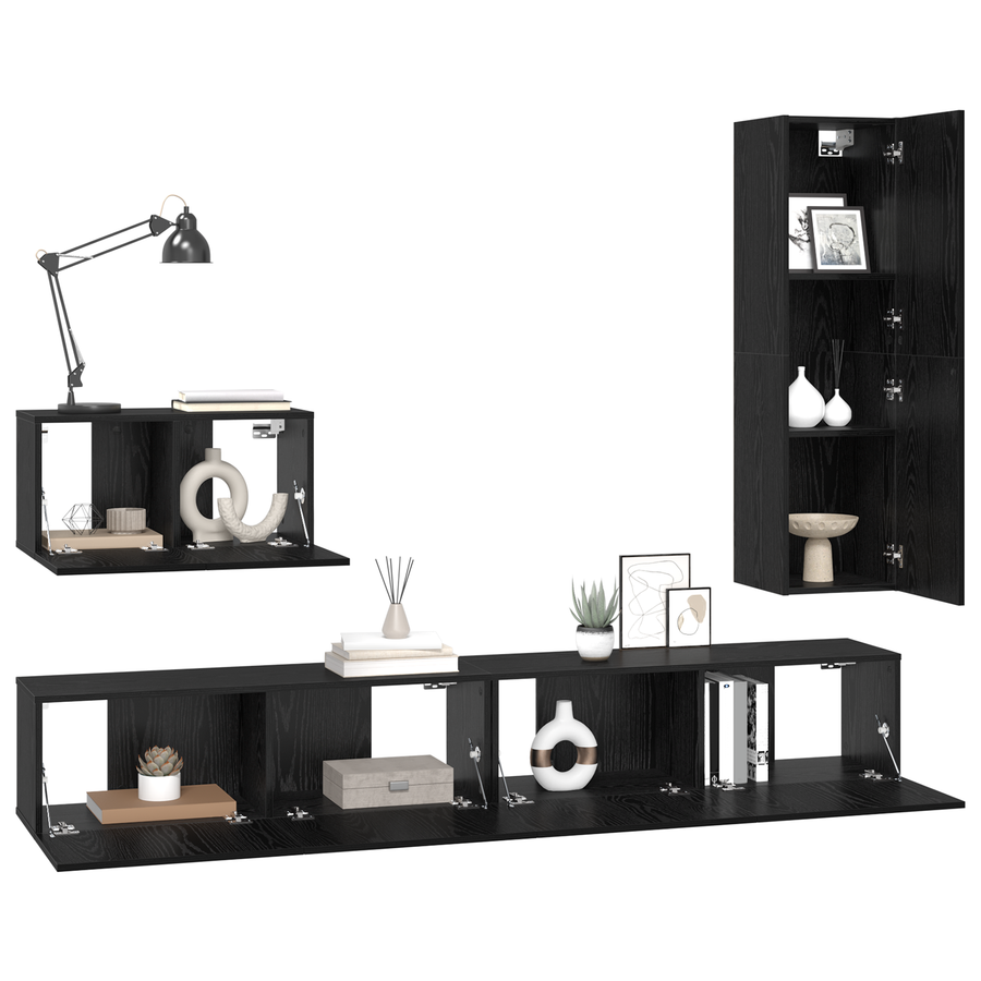 Tv-meubelset 4 pcs Zwart eiken 30.5 x 30 x 110 cm Bewerkt hout